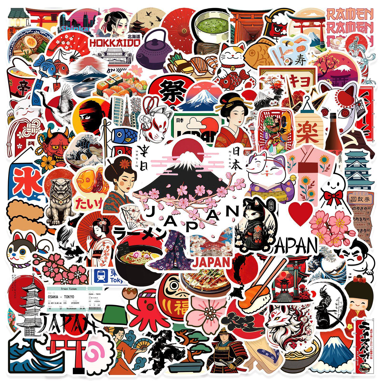 100张日本传统文化造型涂鸦贴纸滑板平板电脑头盔笔记本个性贴画