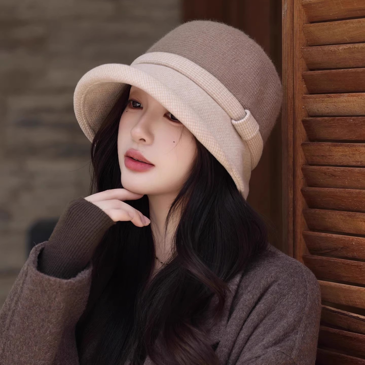 渔夫帽子女春秋季英伦风卷边保暖