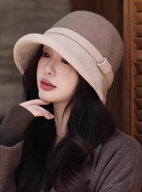渔夫帽子女春秋季英伦风卷边保暖