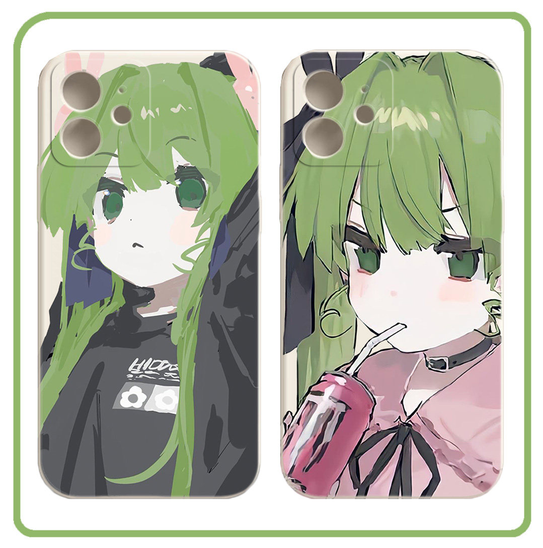 日系二次元绿色发少女手机壳适用苹果13小红米50vivo动漫华为oppo