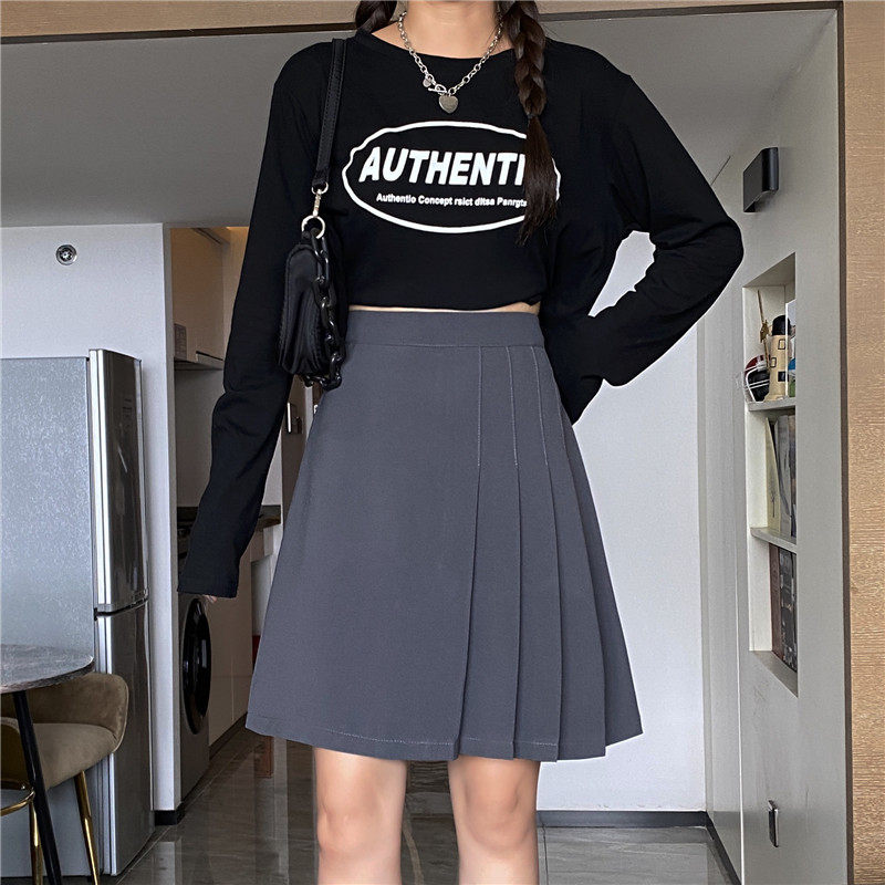 a字百褶裙女高腰显瘦防走光胖mm中长裙春秋大码黑色职业半身裙裤