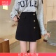 不规则大码 口袋短裙女春秋胖mm百搭显瘦西装 排扣a字裙遮胯半身裙