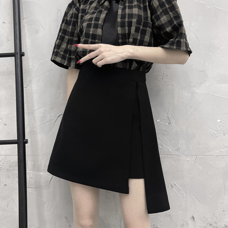 不规则A字裙裤大码黑色开叉半身裙2026春秋新款胖MM高腰显瘦短裙