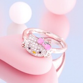 儿童仿纯银钻戒戒指宝宝女孩猫咪钻石小女孩玩具女童宝石高级礼物