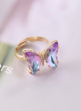 儿童蝴蝶宝石戒指公主小女孩子女童女孩钻石高级水晶饰品玩具钻戒