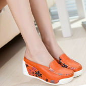 坡跟一脚蹬懒人鞋 包头半拖鞋 夏真皮凉拖女鞋 外穿松糕鞋 女厚底时尚