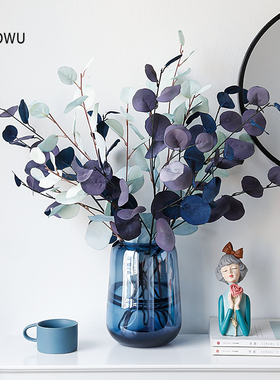 高级仿生花尤加利叶仿真花蓝色假花摆设轻奢花束干花装饰花艺摆件