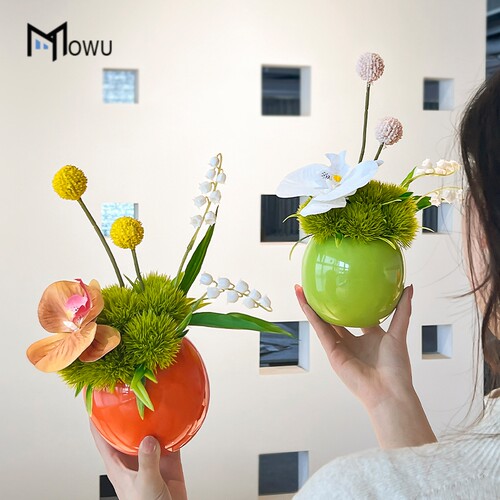 轻奢橘色花瓶花束仿真花