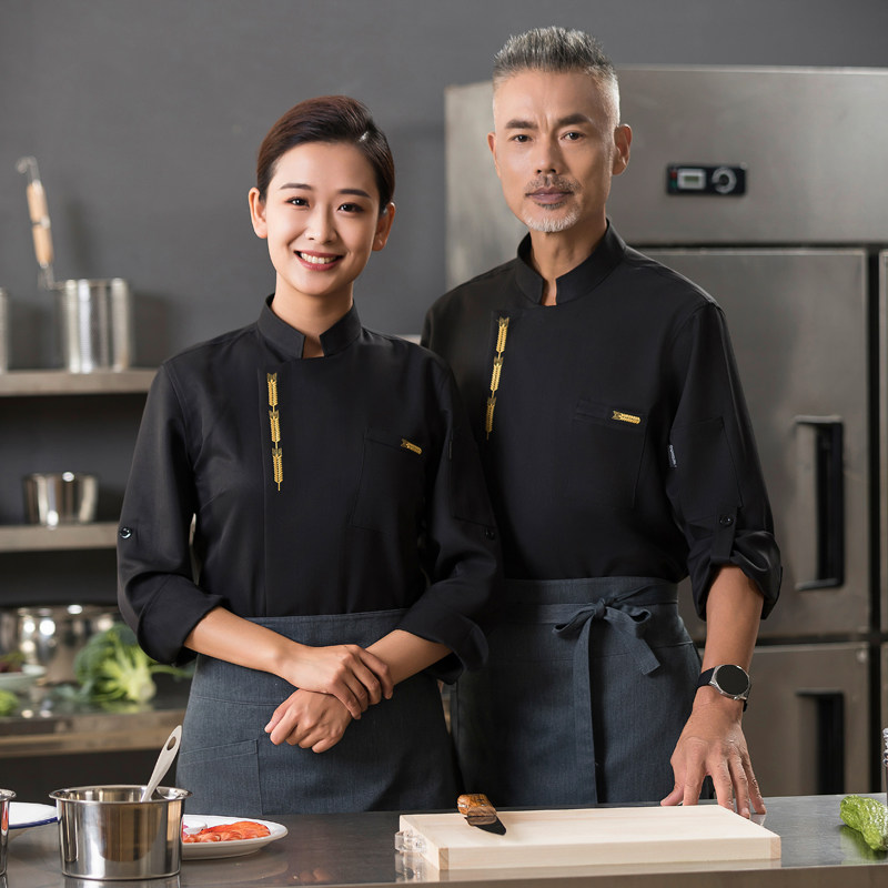 高档厨师工作服长袖男新款酒店餐饮餐厅厨房烘焙料理师制服印绣字