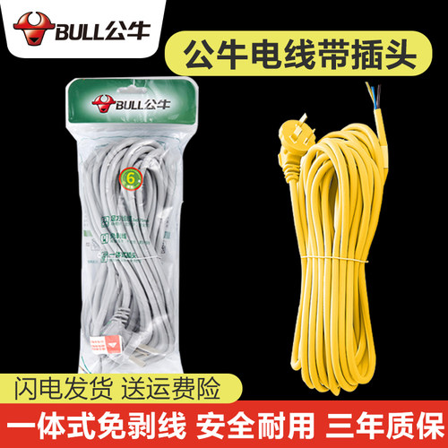公牛家用电线3芯10A插头压头线
