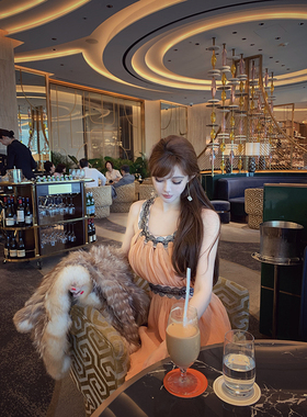 With 99jiu【典雅莫兰】复古名媛镂空设计感短裙显瘦雪纺连衣裙