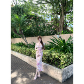 99jiu 香榭粉絮 法式 With 碎花连衣裙御姐度假修身 显瘦包臀长裙