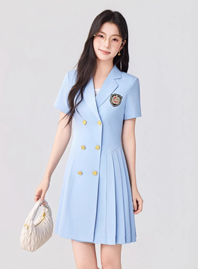 双排扣短袖西装背心连衣裙女夏季2026新款小个子休闲收腰气质修身