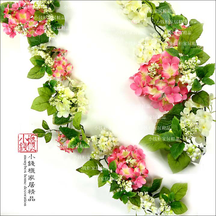 高度仿真 绣球+果子花藤 1.9米长花串花藤（可做花环）粉红