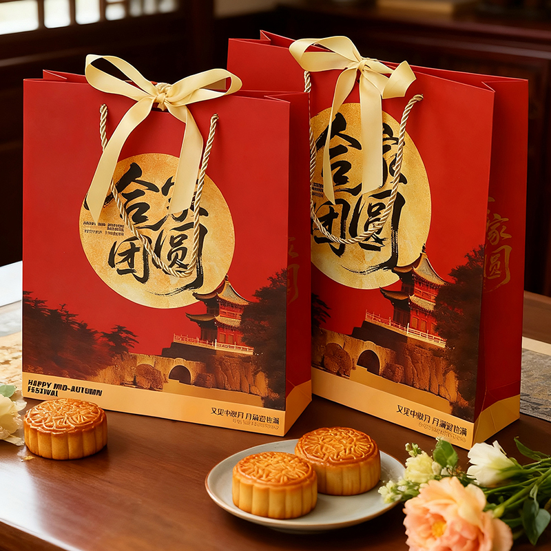 中秋礼品袋月饼手提袋高级感纸袋包装打包礼物袋新款批发送礼定制