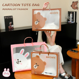 布朗熊可妮兔卡通手提袋子服装店童装衣服透明塑料礼品打包购物袋