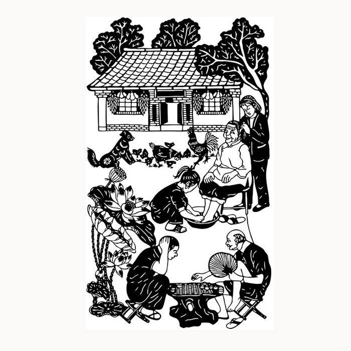 2半开剪纸黑白底稿图案素材图样复印刻纸宣纸爱国中国梦尊老爱幼