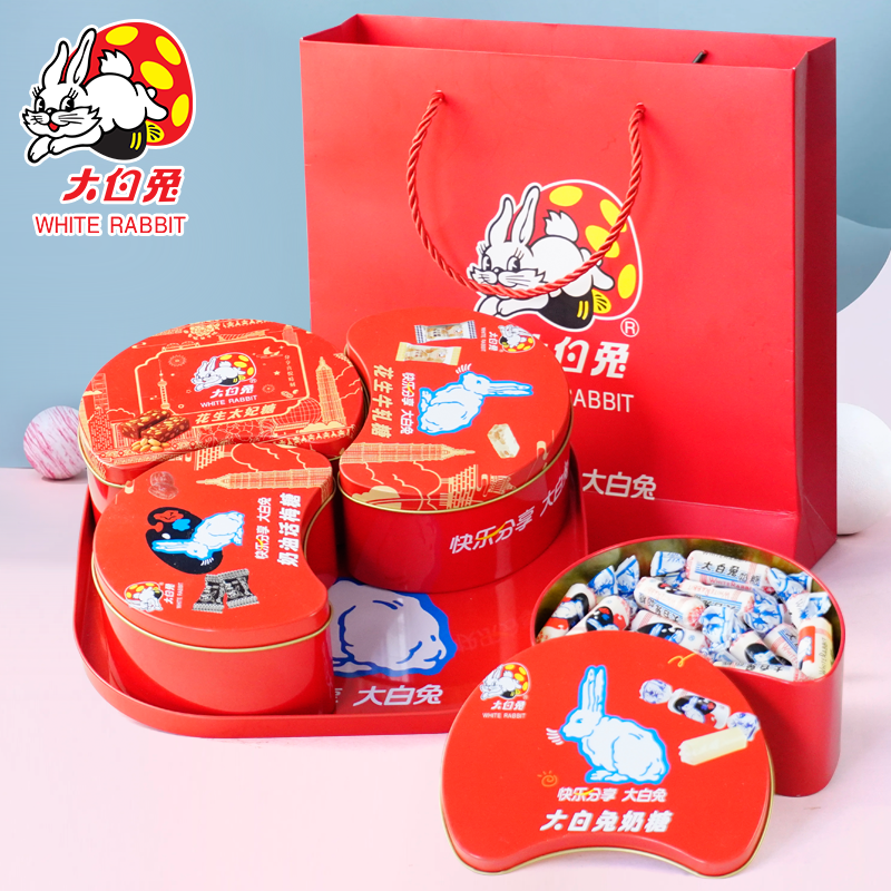 大白兔奶糖什锦糖果盘礼盒800g话梅糖花生太妃糖牛轧糖新年糖果盒
