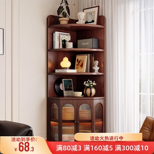 实木角柜墙角转角置物架客厅三角柜一体靠墙边拐角收纳柜卧室书柜