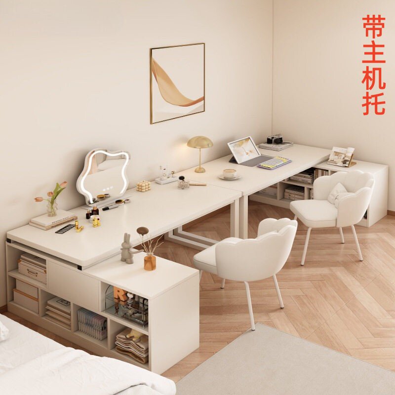 电脑桌台式家用双人桌子办公桌卧室女生梳妆台转角书桌书架一体桌