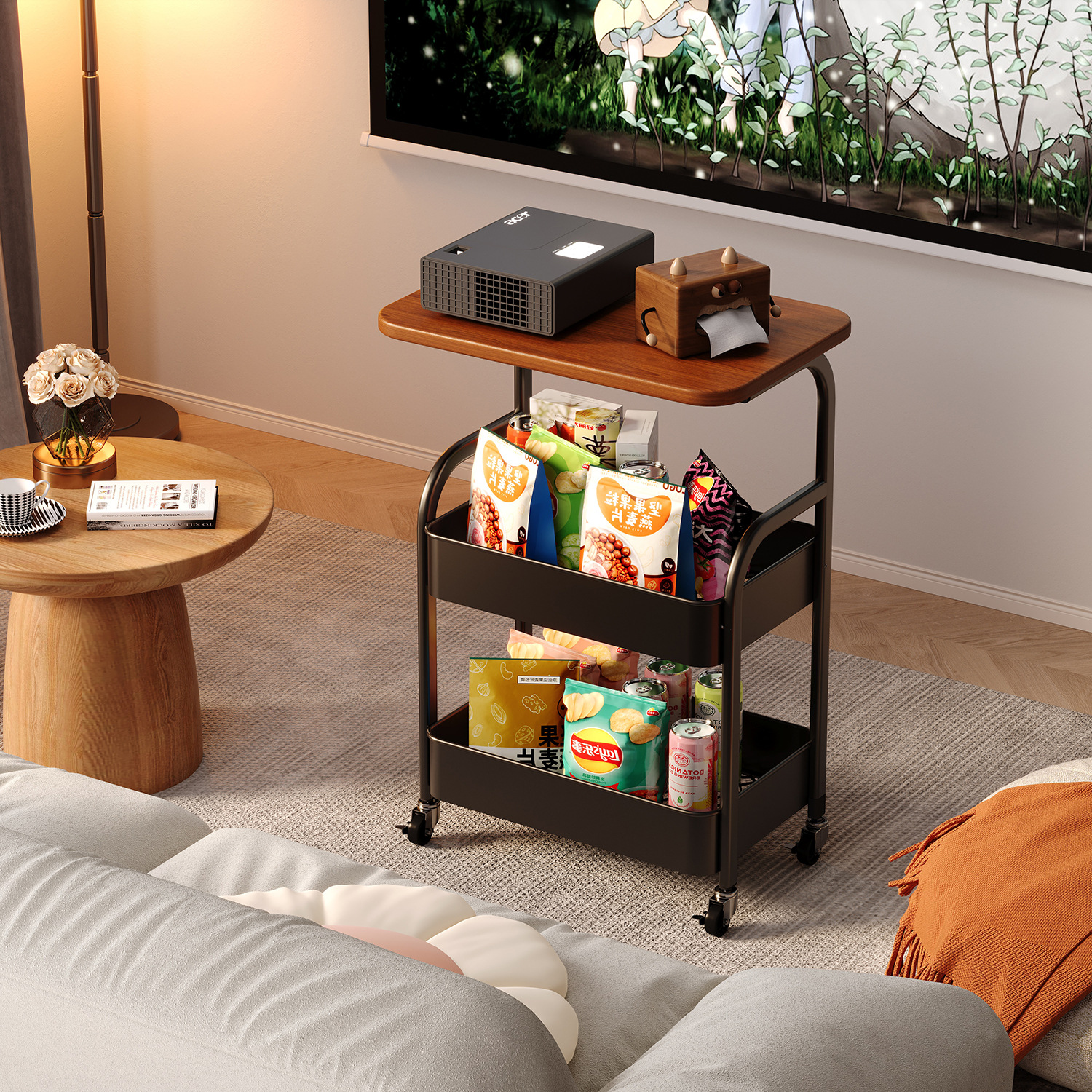 床边桌小推车带轮可移动多功能