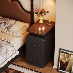 实木床头柜极窄家用卧室2026爆款小型床头柜复古免安装收纳柜子