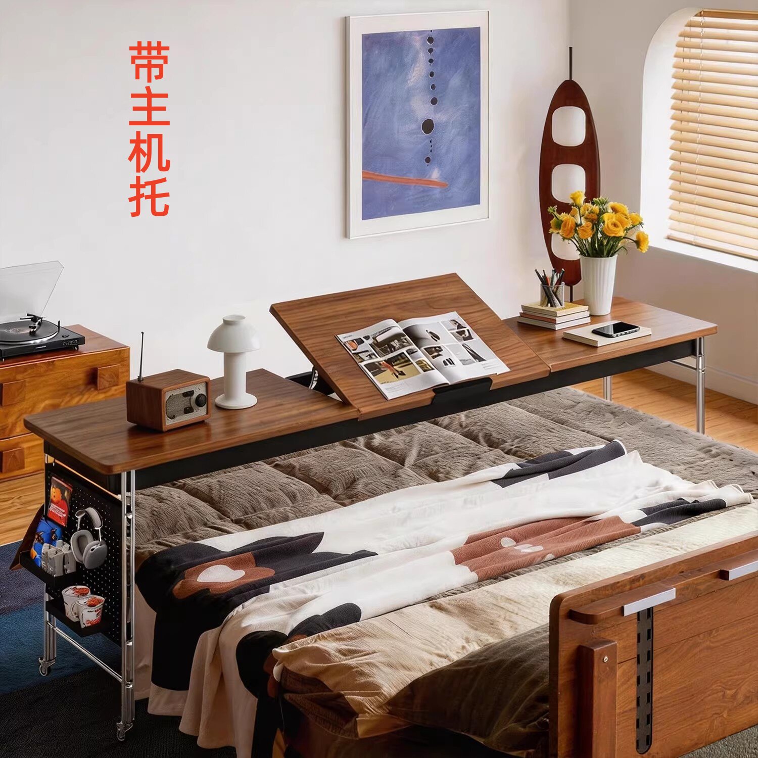 跨床桌中古床边桌卧室家用床上书桌可移动床尾大长条桌懒人电脑桌