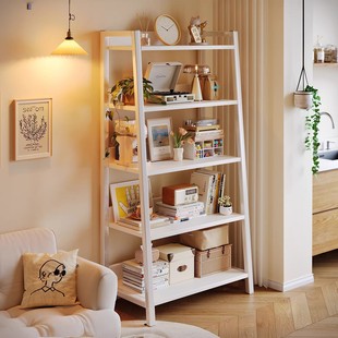 实木梯形书架置物架落地家用卧室房间收纳架子储物架多层展示架