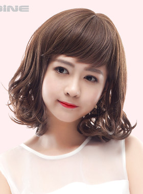 透气女士梨花烫蓬松斜刘海假发套