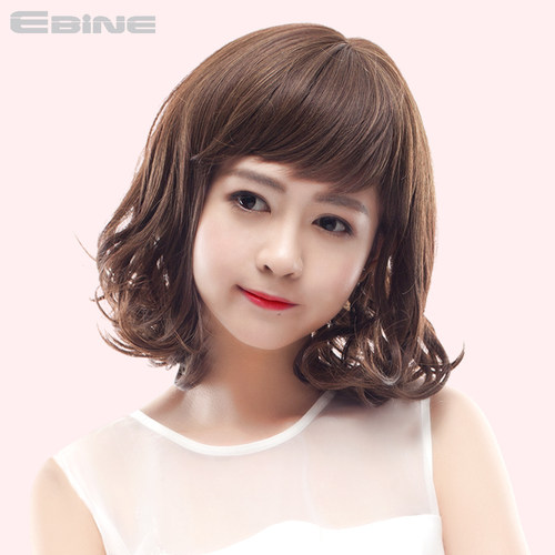 透气女士梨花烫蓬松斜刘海假发套