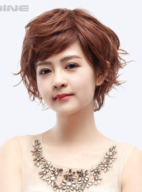 斜刘海梨花烫中年风假发女短发