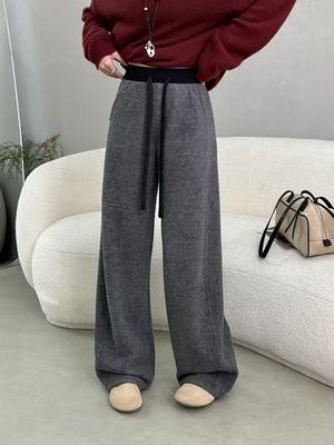 高品质雪花细羊绒窄版微弯加厚加绒直筒裤-9815