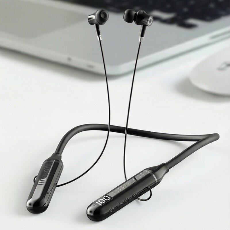 颈挂式蓝牙耳机双耳数显紫色运动无线耳机休闲运动游戏耳机办公