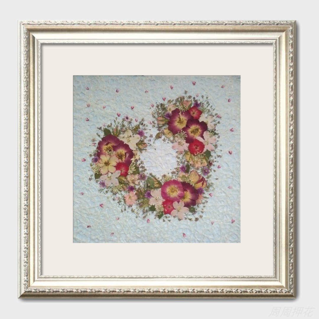 周周押花心形玫瑰植物复古田园沙发背景墙餐厅卧室墙面壁挂装饰画