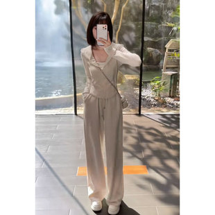 150小矮个子高级感穿搭套装女秋季休闲连帽卫衣高腰阔腿裤两件套