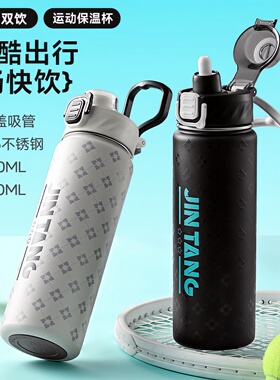 保温杯大容量水杯男女带吸管双饮杯子高颜值316不锈钢学生热水壶