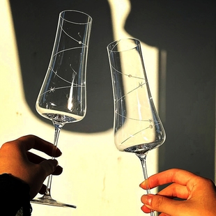 高颜值星轨刻花香槟杯轻奢高级感家用高脚杯轻奢水晶玻璃红酒杯子