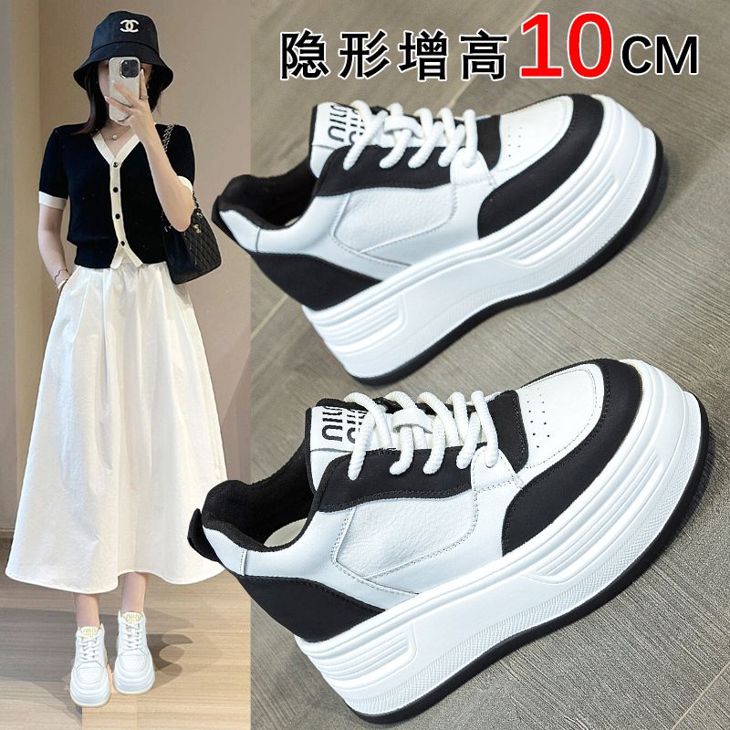 30313233小码10CM厚底小白鞋松糕熊猫鞋女2025秋季小个子增高板鞋