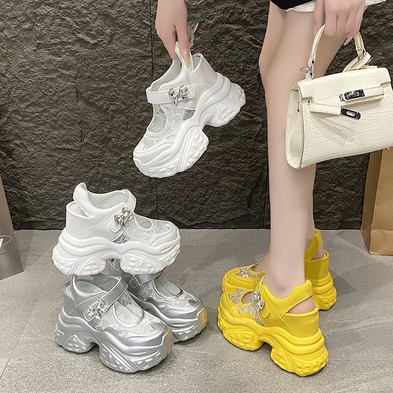 蝴蝶水钻厚底老爹鞋女夏新款洋气小众透气魔术贴百搭休闲鞋凉鞋潮