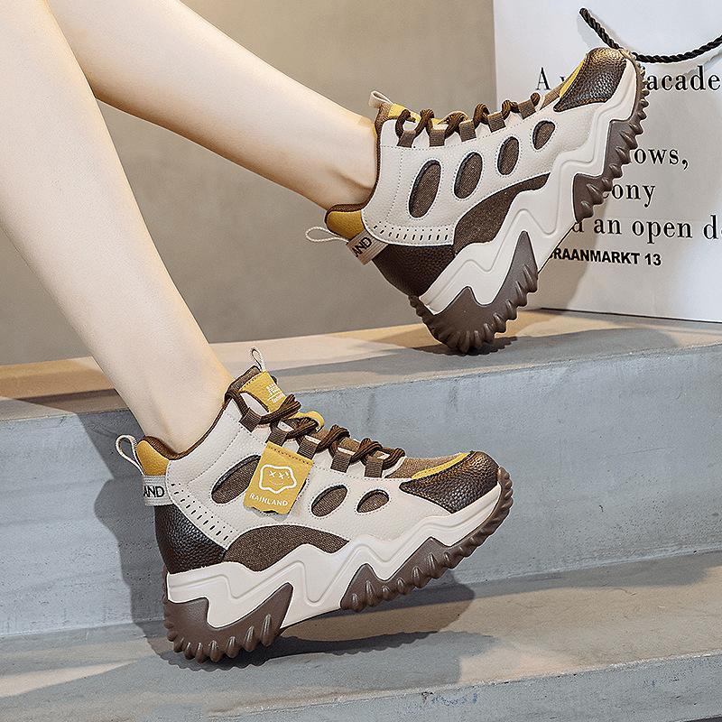 30313233小码真皮厚底高帮小白运动鞋女2024新秋冬增高休闲老爹鞋