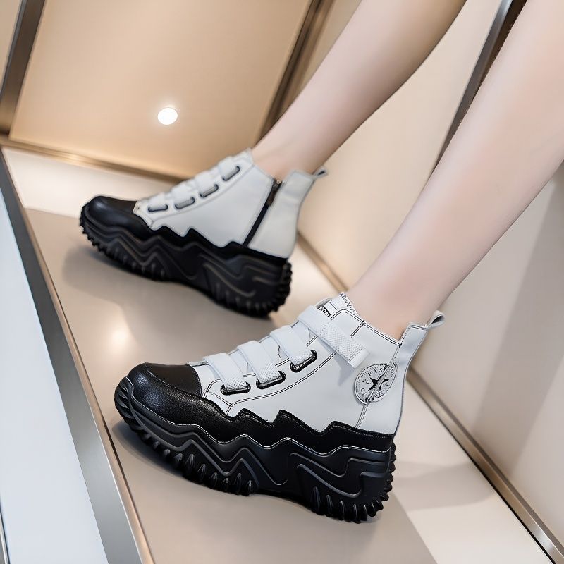 30313233小码厚底高帮鞋女2025年秋季内增高女鞋百搭魔术贴休闲潮