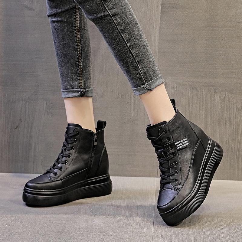 30313233小码黑色内增高马丁靴女2024年春秋百搭厚底增高8cm真皮