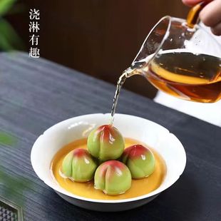 紫砂茶寵桃子小擺件茶桌精品趣味茶玩段泥可養(yǎng)茶臺仿生福壽桃擺件