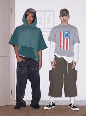 FSG 两色洗褪工装口袋七分短裤