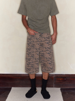 做旧隐形横插袋迷彩五分中裤