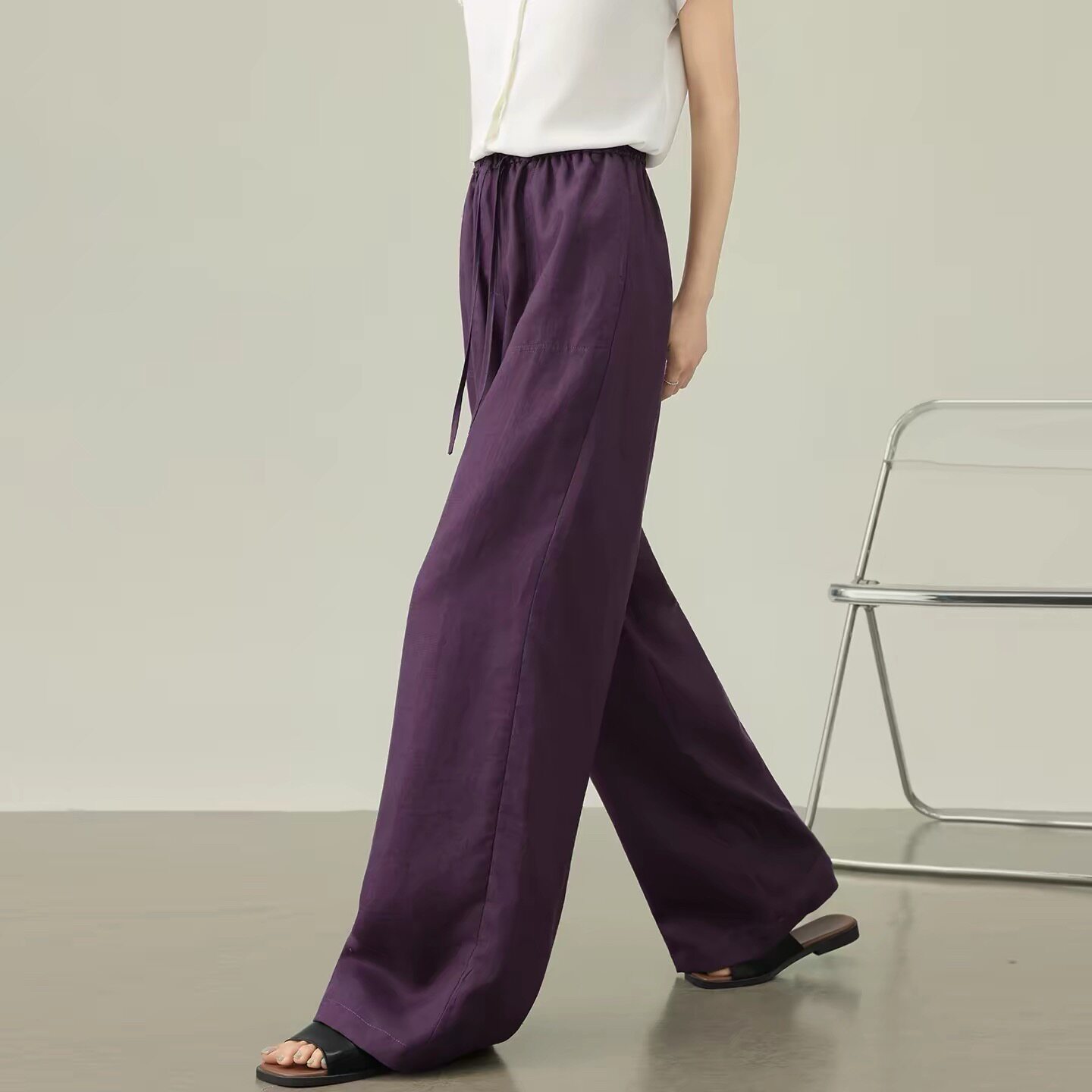 夏季大码女裤薄款2026新款高腰宽松垂感冰丝抗皱阔腿弯刀裤子