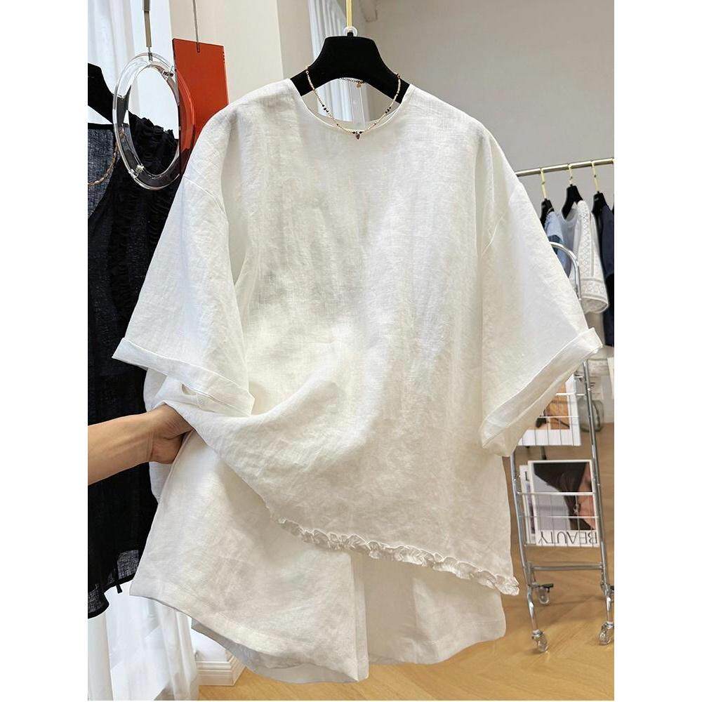 巨好看的夏装慵懒风亚麻套装大方得体短裤上衣穿搭一整套女两件套