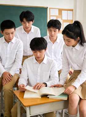 中小学生白衬衫儿童纯棉白色衬衣校服男童学院风班服女童表演出服