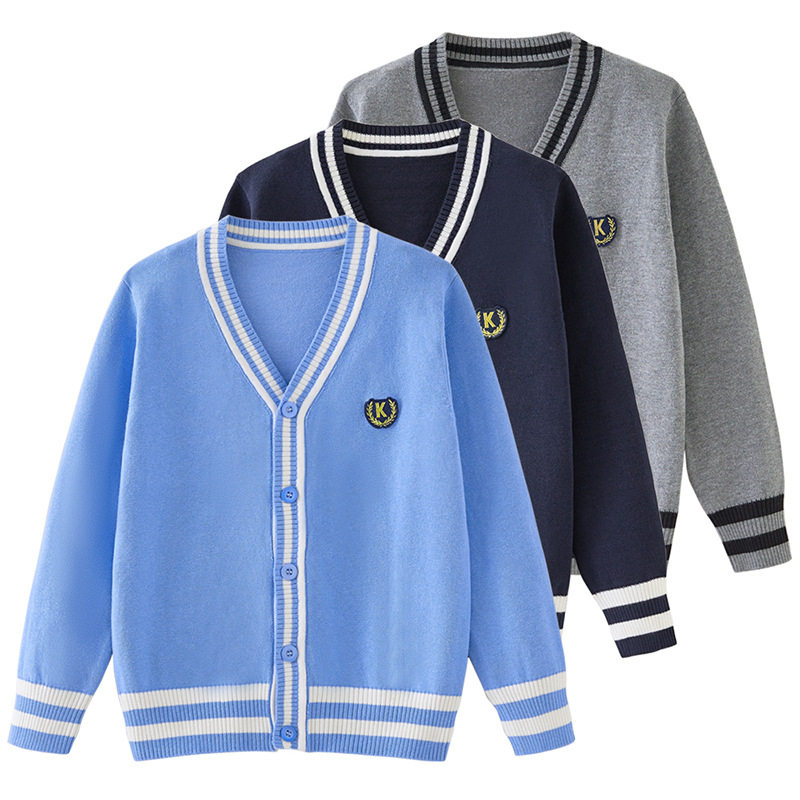 儿童学院风校服女童毛衣开衫春秋长袖外套男童针织开衫小学生班服