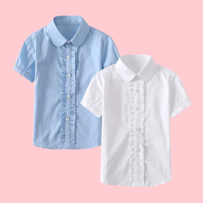 女童纯棉白衬衫学院夏季